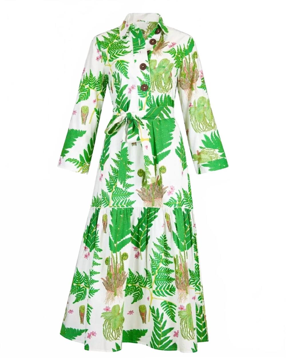 NEW LA PLAGE women's town midi dress in fern / white
